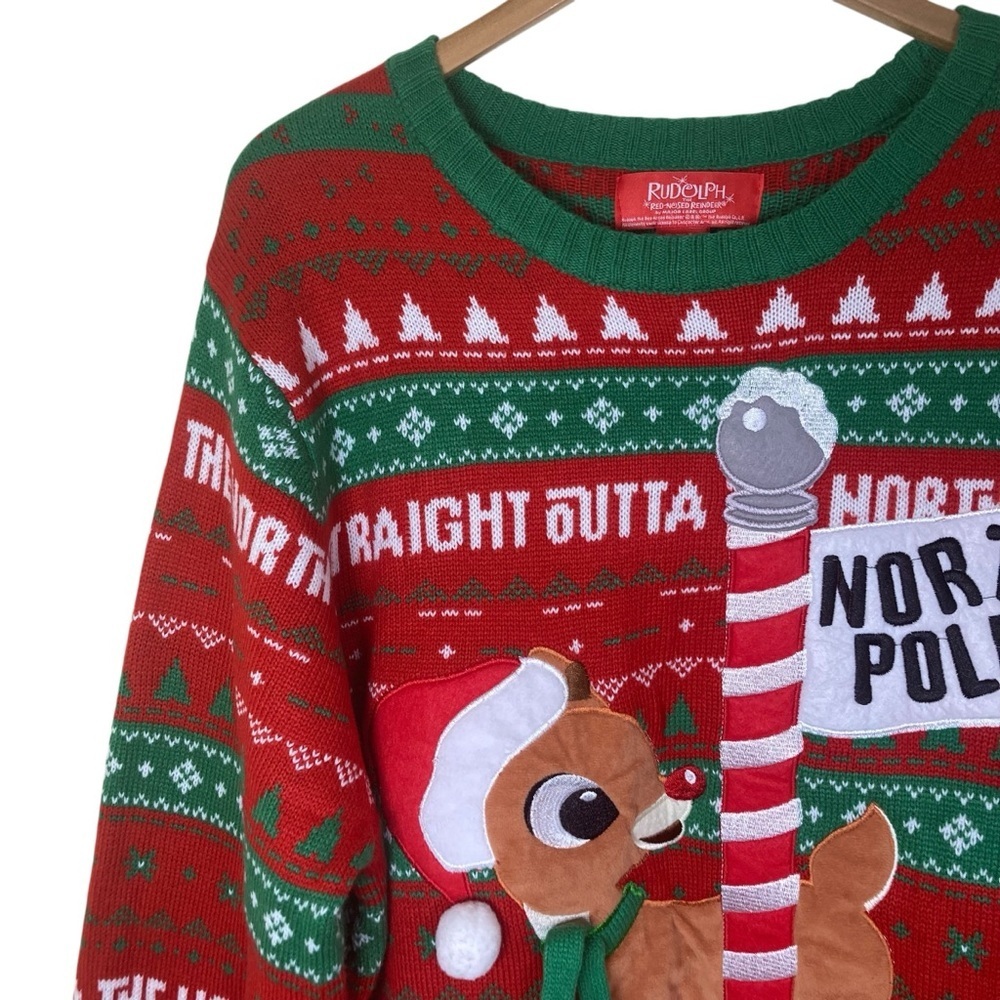Rudolph the Red Nosed Reindeer Christmas Sweater 2XL Straight Outta North Pole - Picture 3 of 14
